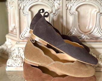 Chocolate brown Ankle Strap Shoes,Cigaro Suede Ballerinas, Brown Flats, Anna Maratti Shoes, Dana