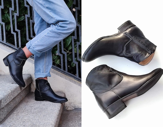 Sona Black Ankle Boots leather Boots chelsea Boots black Ankle Boots short Ankle Boots black Women Boots womens Ankle Boots casual Style Etsy