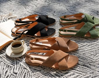 Almi -Strappy Women Sandals,Green Leather Sandals, Women Flat Shoes, Womwn Sandals, Anna Maratti
