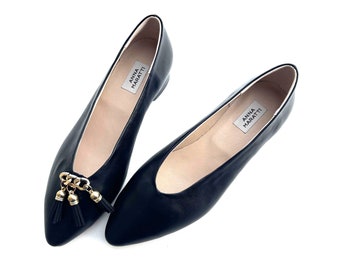 Jana - fine leather slip one,Women's US 12 size,Pointed Toe Classic Shoes,Black Slip On,Everyday Women Shoes,Plus size women shoes,Loafers