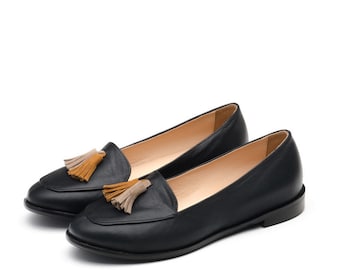 Eva - black loafers Flat black shoes Handmade loafers Flat shoes Women black shoes Women black loafers Casual shoes Leather shoes Loafers