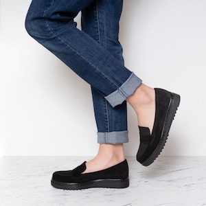 Mida - sale 8 US women loafers,leather slip one,pointed toe black shoes,black slip on,black women shoes,women suede loafers,black moccasins