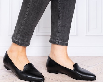 Isabel - pointy shoes, flat casual shoes, Women flat shoes, Black women shoes, Black casual shoes, Black loafers, Black patent leather shoes