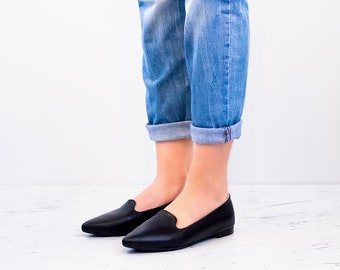 Riso - Mocassins noirs, Mocassins pointus, Mocassins en cuir, Chaussures décontractées, Slip Ons, Chaussures faites à la main, Chaussures plates pour femmes, Mocassins bruns pour femmes