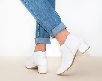 Endo - 8 US ready to ship, white ankle boots,Women boots,Black ankle boots,Brown heel boots,Heel boots,Wedding ankle boots,Wedding boots
