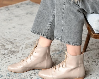 Greta - Full Leather Ankle Boots,Women Ankle Boots, Retro Ankle Boots,Black Tie Ankle Boots,Brown Ankle Boots,Anna Maratti Shoes