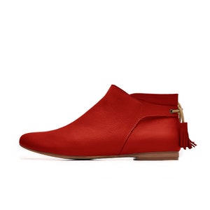 red leather boots flat
