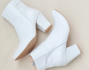 Lira -leather boots,Wedding white boots,Wedding ankle shoes,Wedding white ankle boots,White block heel boots,White ankle boots,Wedding boots