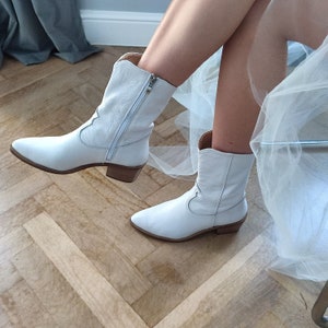 Gaya - bruiloft cowboylaarzen, witte trouwlaarzen, cowboylaarzen, bruiloft enkel cowboy, winter trouwlaarzen, witte vrouwencowboy, lederen cowboy