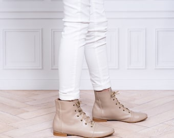 Greta - Frauen Stiefel, Ankle Stiefel, Lederstiefel, flache Stiefel, Frauen Schuhe, Schnürschuhe, Ankle Schuhe, Booties Schnürung, Frauen Stiefel, schwarze Stiefel