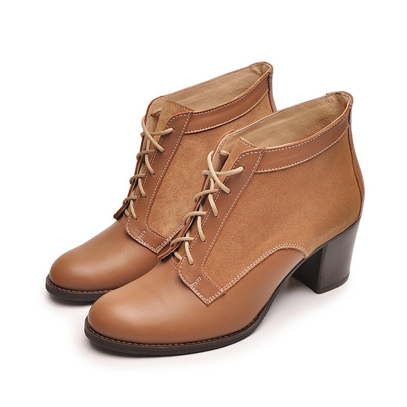 Nantes camel boots Lace up boots Leather shoes Ankle boots Ankle lace up boots Heel boots Heel booties Brown ankle boots Camel women shoes