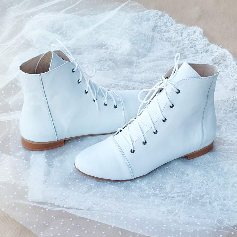 Vintage Wedding Shoes, Flats, Boots, Heels     Greta - leather bootswedding white bootscountry wedding bootsWedding ankle bootsLace up wedding bootsboho wedding bootswedding shoes  AT vintagedancer.com