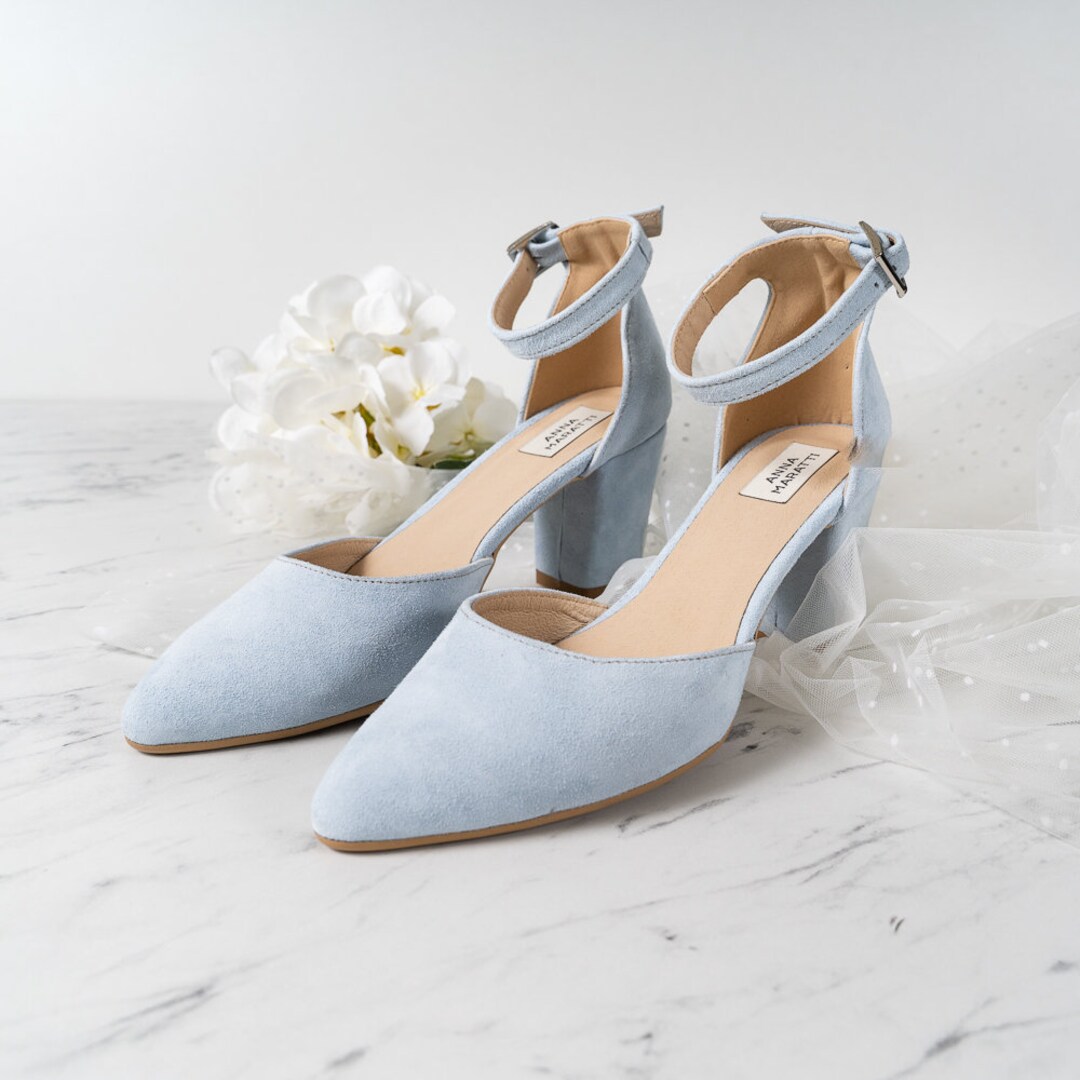 Grace Leather Block Heelswedding Shoesblue Block - Etsy