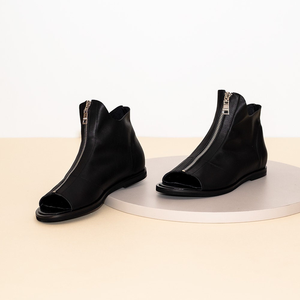 Flat peep toe clearance booties