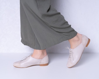 Coco - 7 US sale Oxford, schoenen met strikbandjes, beige schoenen met strikbandjes, zwarte veterschoenen, zwart leren Oxford, damesschoenen met strikbandjes, Anna Maratti-schoenen sale