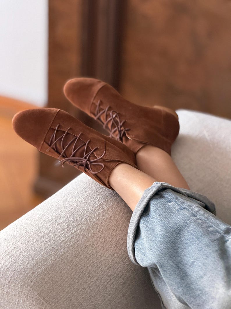 Greta - Skórzane botki do kostki, Damskie botki do kostki, Koniakowe sznurowane buty do kostki, Retro botki do kostki, Eleganckie buty, Buty Anna Maratti cognac
