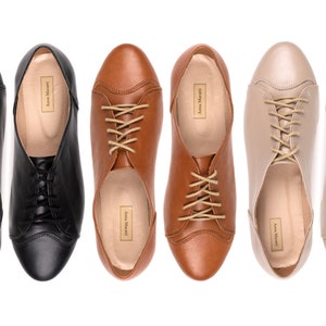Coco - Damenschuhe, Schnürschuhe für Damen, Damen Oxfords, Leder Oxfords, flache Schuhe, Casual Schuhe, handgefertigte Oxfords, Damen schwarze Schuhe, Kamel Oxfords