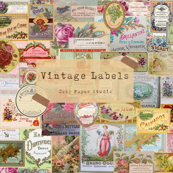 Afdrukbare digitale download Vintage Parfum Label Collectie Ephemera Pack Journaling &Scrapbooking Papers, Junk Journal Kit, Craft