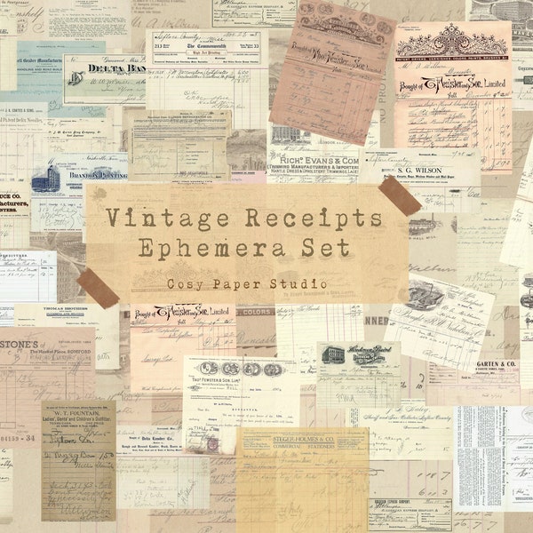 Printable Digital Download Vintage Receipts Ledger Documents Printable Ephemera Junk Journaling, Scrapbooking supplies, handwriting, Planner