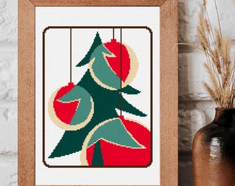 Retro Christmas Tree Cross Stitch Pattern: Holiday Decor (PDF chart)