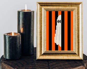 Shy Ghost Cross Stitch Pattern: Funny Halloween Embroidery (PDF Pattern)