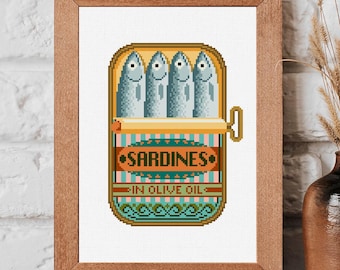 Sardines Tin Cross Stitch Pattern: Kitchen modern design (PDF Pattern)