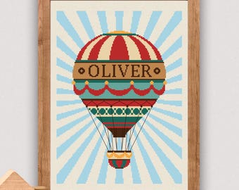 Customizable Hot Air Balloon Cross Stitch Pattern: Nursery embroidery decor (PDF Pattern)