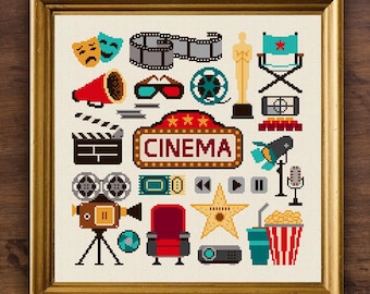 Cinema Cross Stitch Pattern: Film icons (PDF Download)