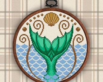 Mermaid Tail Cross Stitch Pattern: Sea Nursery Embroidery (PDF)