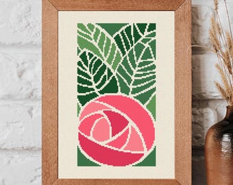 Rose and Leaves Cross Stitch Pattern: Dard Hunter design (PDF Pattern)