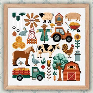 Farm Life cross stitch pattern, Cottage cross stitch pdf, Farmer embroidery chart, Country living counted cross stitch Farm cross stitch art