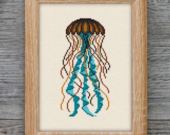 Jellyfish Cross Stitch Pattern: Sea Life Embroidery (PDF Pattern)
