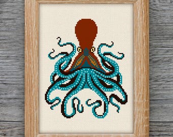 Octopus Cross Stitch Pattern: Ocean Nautical Design (PDF Pattern)