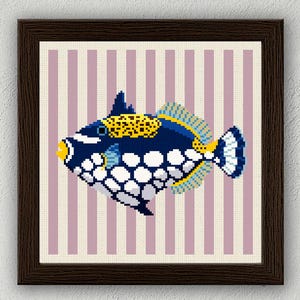 Korsstygnsmönster med clownfisk och avtryckare: Broderi av tropiska fiskar (PDF-mönster)