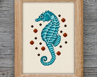 Seahorse Cross Stitch Pattern, Nautical Embroidery (PDF Pattern)