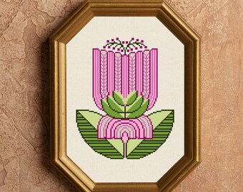 Retro Flower Cross Stitch Pattern: Floral wall decor (PDF Pattern)