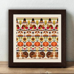 Thanksgiving Square cross stitch pattern, Harvest cross stitch pdf, Fall cross stitch, Thanksgiving embroidery decor, Autumn cross stitch