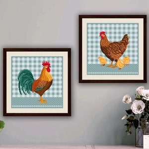 Kreuzstichmuster mit Huhn, Huhn und Küken, Kreuzstich mit Tieren, Kreuzstich mit Tieren, Kreuzstich für die Küche