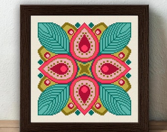 Mandala Tile Cross Stitch Pattern, Geometric design (PDF Pattern)