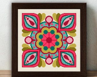 Mandala Tile Cross Stitch Pattern, Geometric design (PDF Pattern)