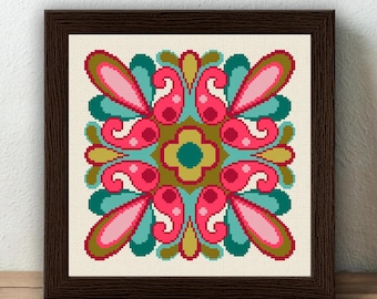 Mandala Tile Cross Stitch Pattern, Geometric design (PDF Pattern)