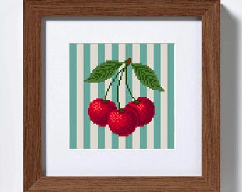 Cherries Cross Stitch Pattern: Fruits Embroidery decor for Kitchen (PDF Pattern)