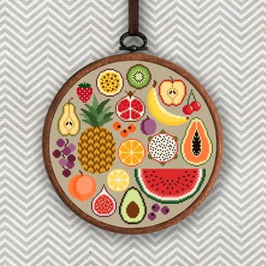 Fruits cross stitch pattern, Kitchen cross stitch pdf, Fruits counted cross stitch, Kitchen decor, Modern cross stitch, Fruits embroidery