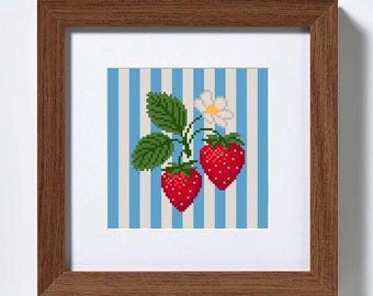 Strawberries Cross Stitch Pattern: Fruits Embroidery decor for Kitchen (PDF Pattern)