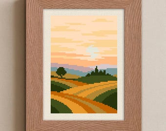 Mini Landscape Cross Stitch Pattern: Modern Embroidery (Digital Download)