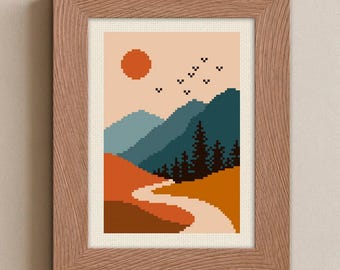 Mini Landscape Cross Stitch Pattern: Modern Embroidery (Digital Download)
