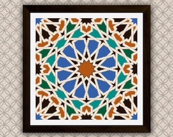 アルハンブラモザイククロスステッチパターン：幾何学模様のタイル