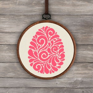 Patrón de punto de cruz de huevo de Pascua rosa, descarga digital de punto de cruz de Pascua, pdf de punto de cruz de primavera, decoración de bordado de Pascua de silueta de huevo