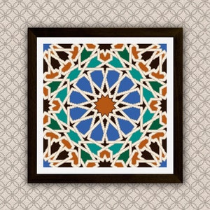 アルハンブラモザイククロスステッチパターン、幾何学模様のタイル刺繍アート、アルハンブラタイル、アラビア風の壁飾り、幾何学模様のクロスステッチPDFパターン