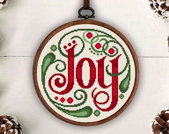 Christmas Joy cross stitch pattern, Christmas decor pattern, Christmas wall ornation, Modern cross stitch, Joy embroidery, Christmas wreath